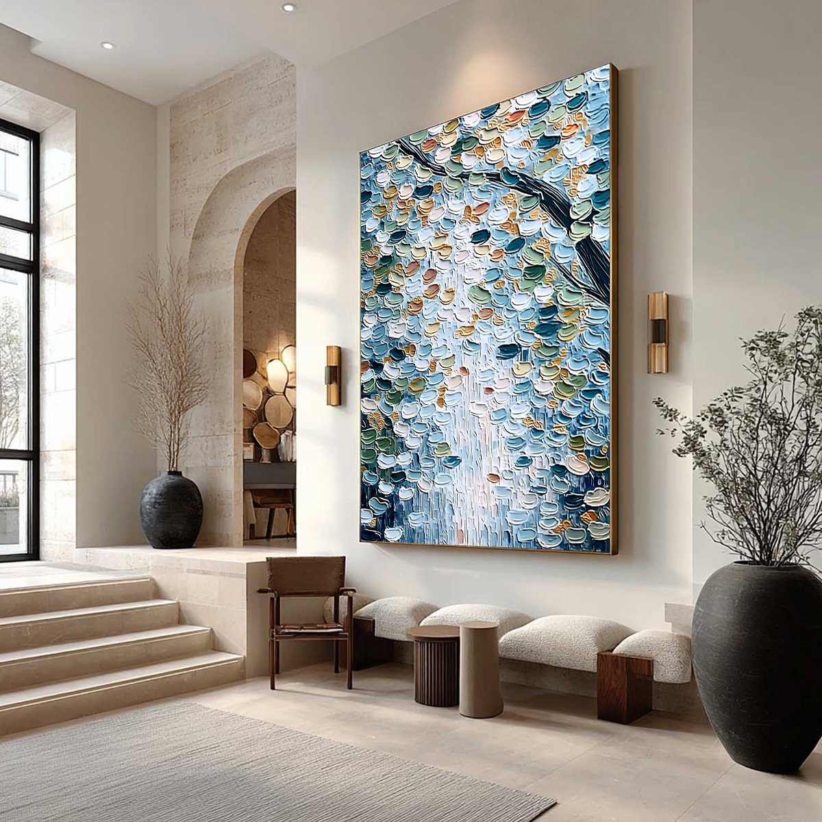 Abstract Leaf Wall Art Painting – Serene Cascade