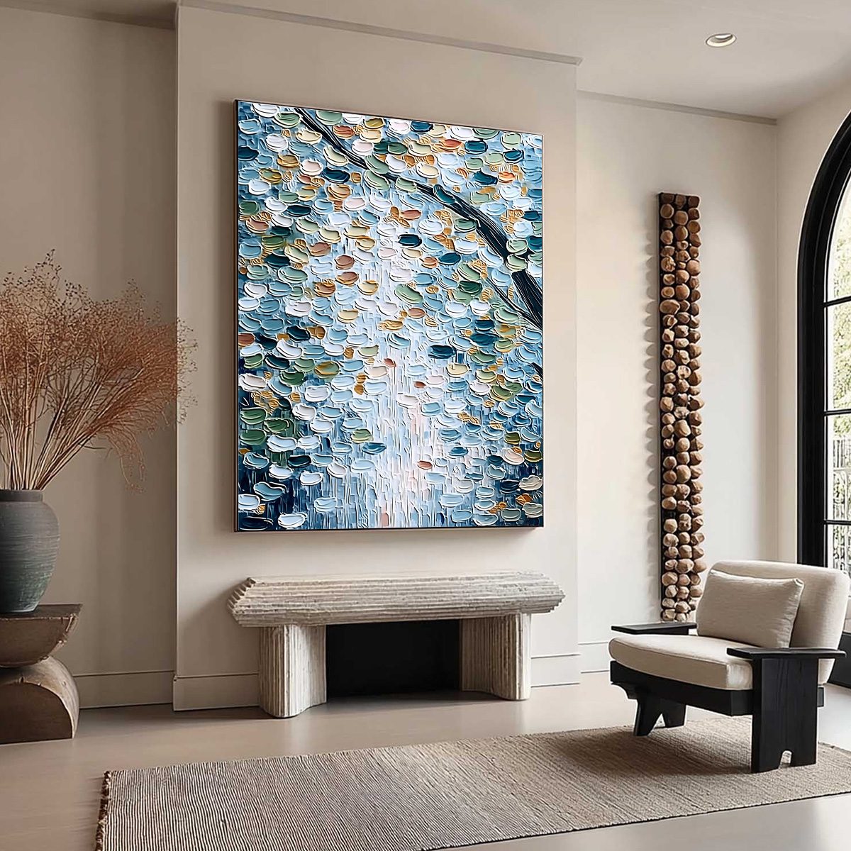 Abstract Leaf Wall Art Painting – Serene Cascade