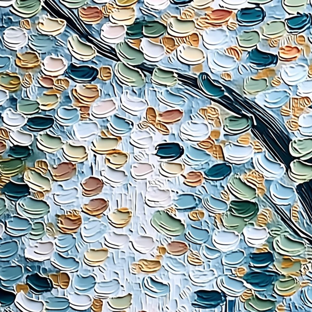 Serene Cascade – Botanical Impasto Painting, view 3