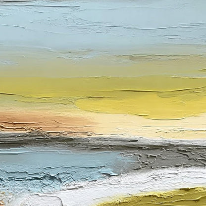 Serene Path hand-painted white and soft beige textured coastal landscape painting shown with gold frame