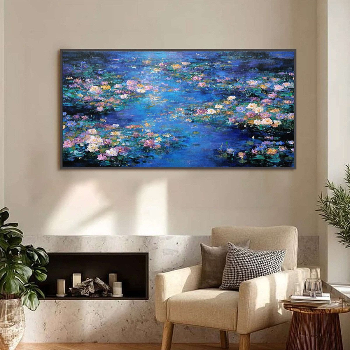 Serene Reflections – Lily Textured Oil Painting, view 2