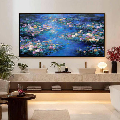 Yellow and Pink Lily Textured Oil Painting – Serene Reflections