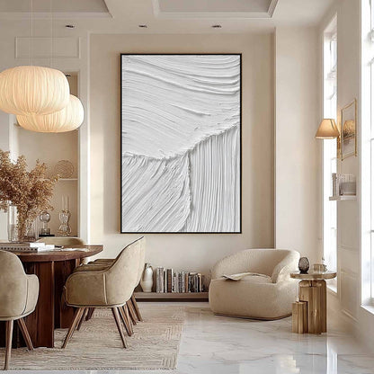 White Wabi-Sabi Landscape Textured Acrylic Painting – Serene Rift