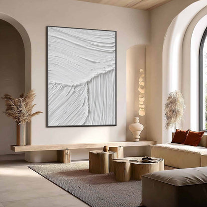 White Wabi-Sabi Landscape Textured Acrylic Painting – Serene Rift