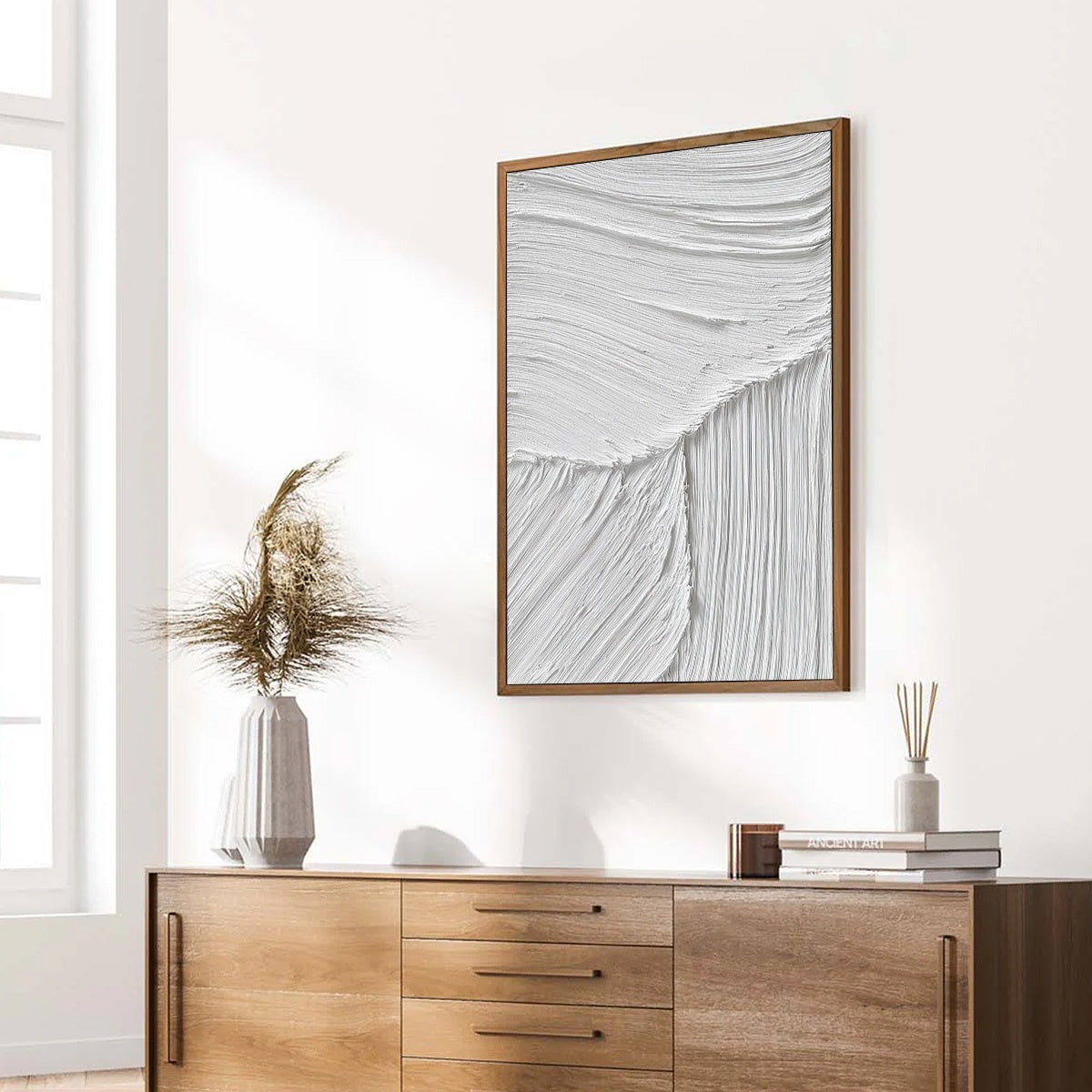 White Wabi-Sabi Landscape Textured Acrylic Painting – Serene Rift