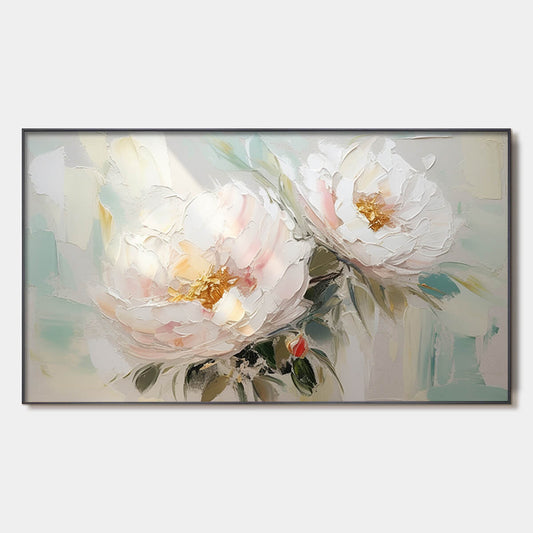 Serene Blossoms – Peony Textured Oil Painting, view 1