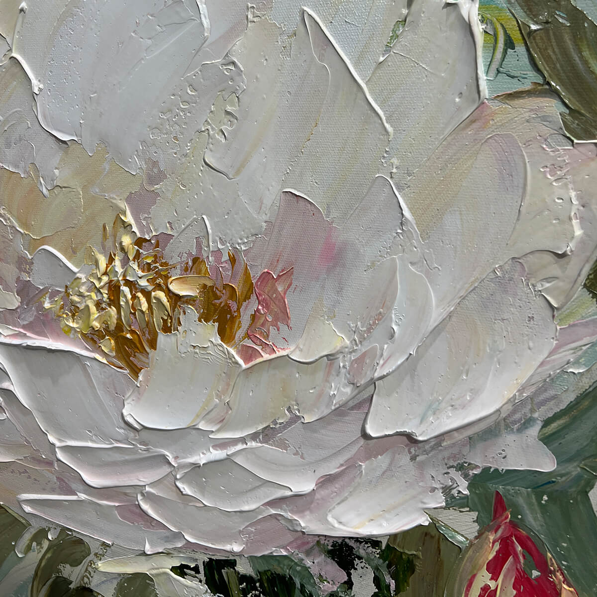 Serene Blossoms – Peony Textured Oil Painting, view 3