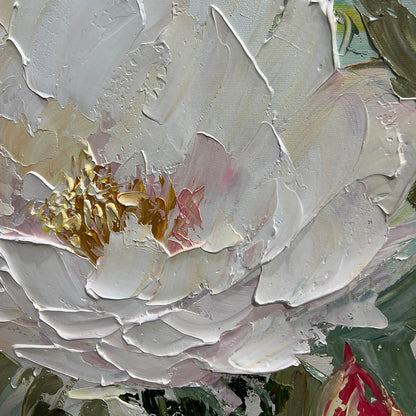 Serene Blossoms – Peony Textured Oil Painting, view 3