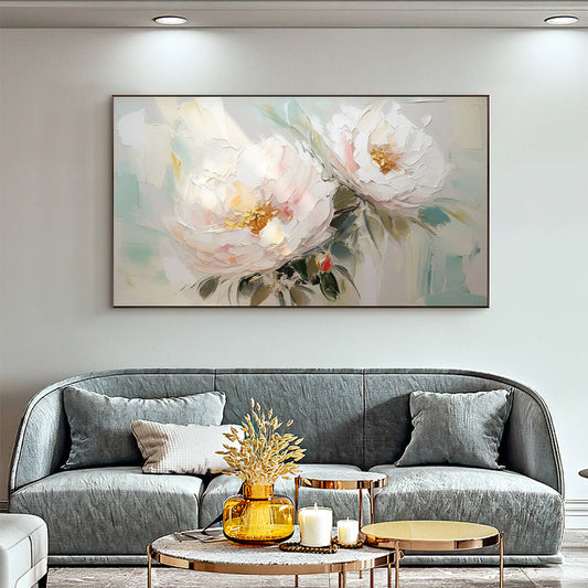 Serene Blossoms – Peony Textured Oil Painting, view 2