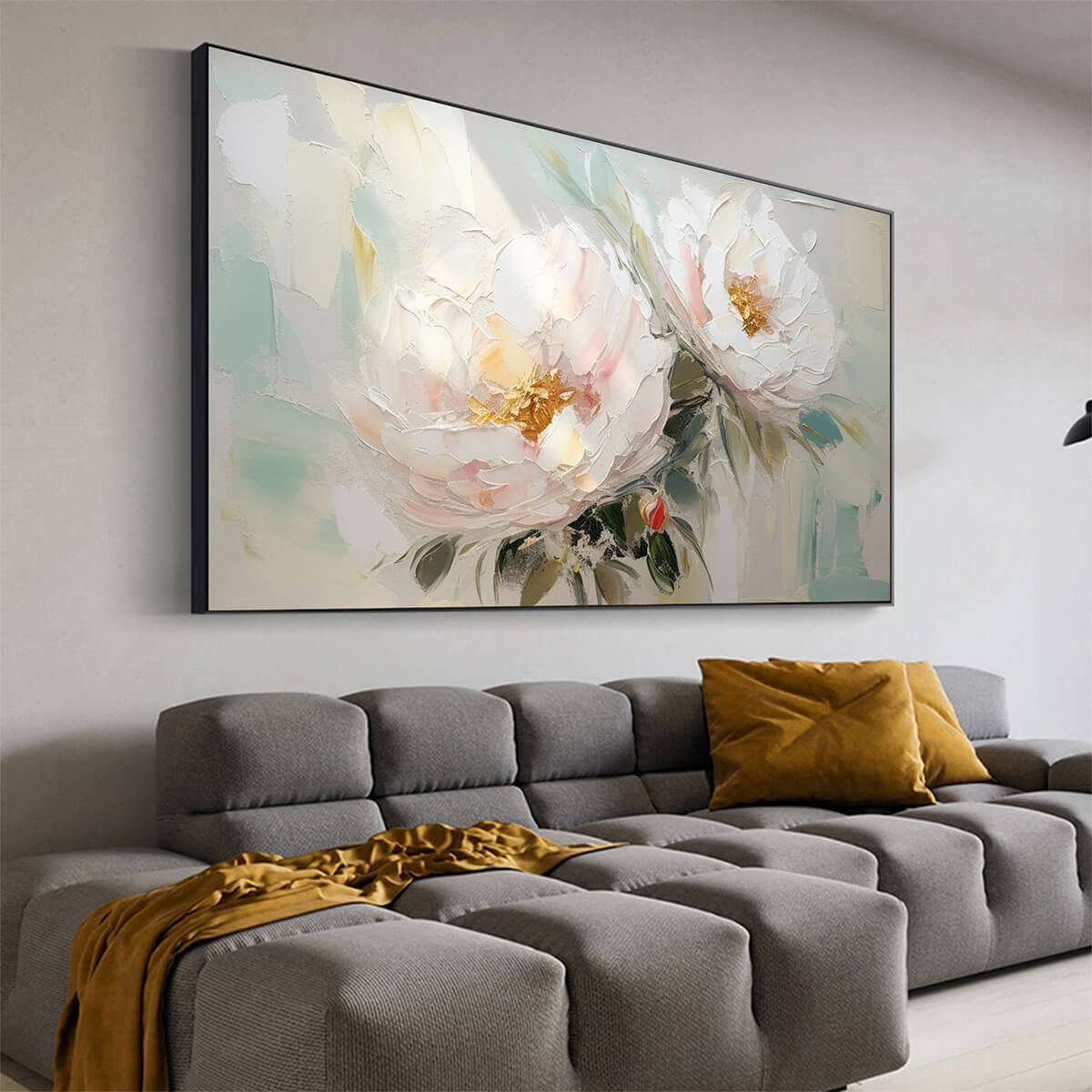 Serene Blossoms – Peony Textured Oil Painting, view 5