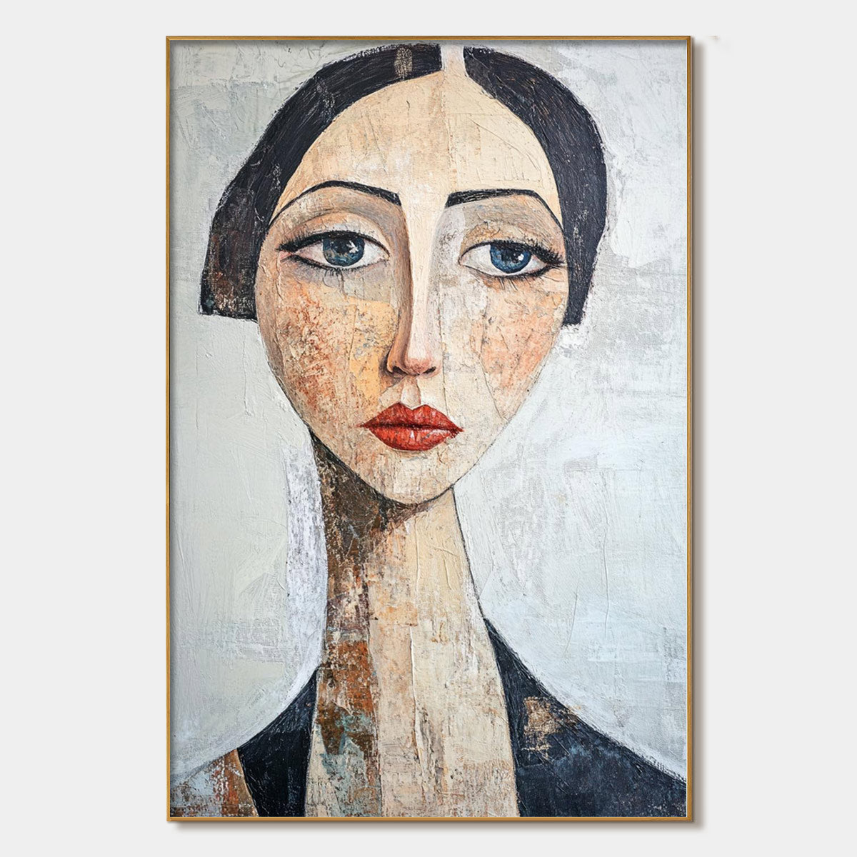 Serene Gaze – Figurative Textured Oil Painting, view 1