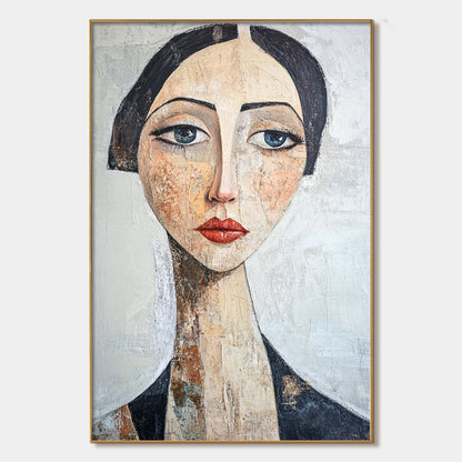 Serene Gaze – Figurative Textured Oil Painting, view 1
