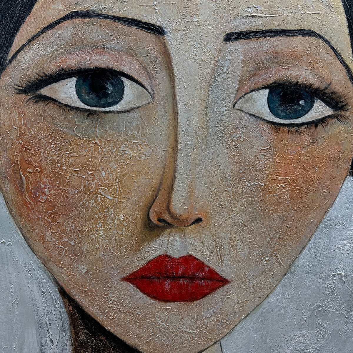 Serene Gaze – Figurative Textured Oil Painting, view 3