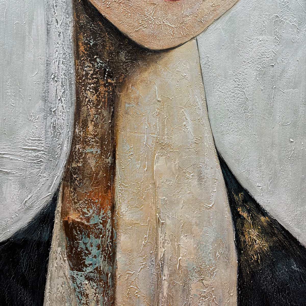 Figurative Textured Oil Painting – Serene Gaze