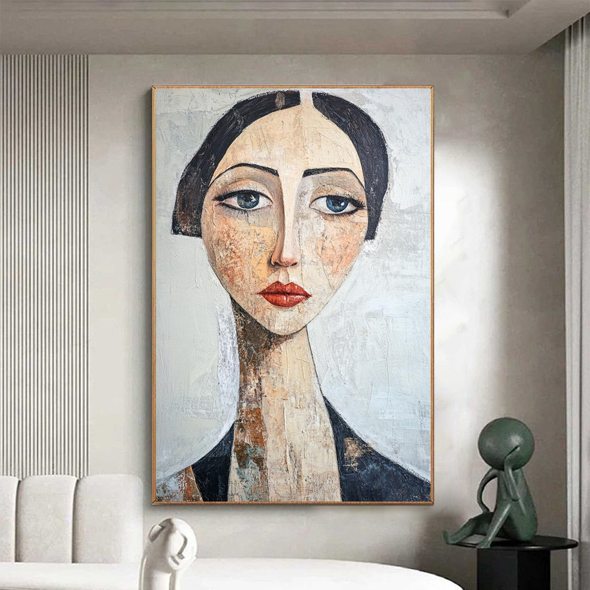 Serene Gaze – Figurative Textured Oil Painting, view 2