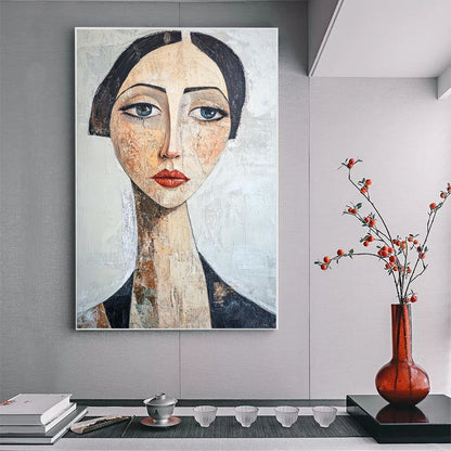 Figurative Textured Oil Painting – Serene Gaze