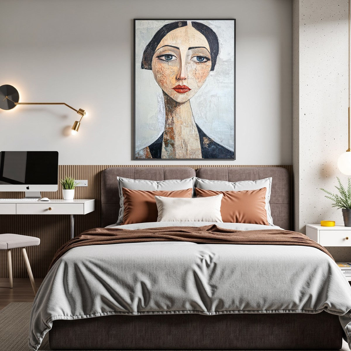 Figurative Textured Oil Painting – Serene Gaze
