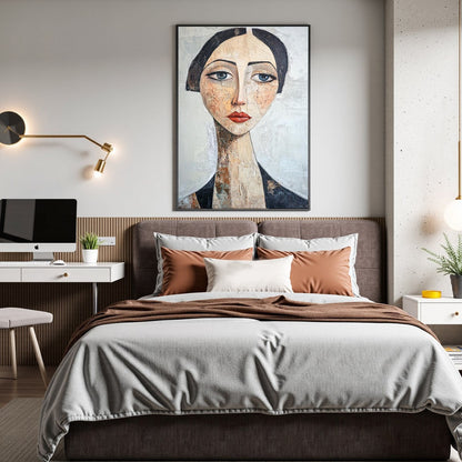 Figurative Textured Oil Painting – Serene Gaze