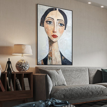 Serene Gaze – Figurative Textured Oil Painting, view 5