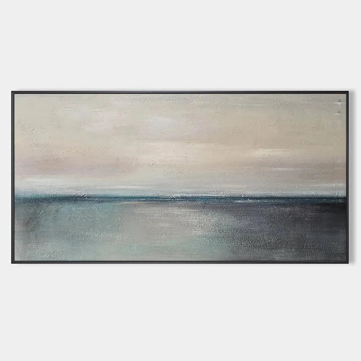 Serene Horizon hand-painted ocean blue, ivory and soft neutral tones textured coastal abstract painting rolled canvas option