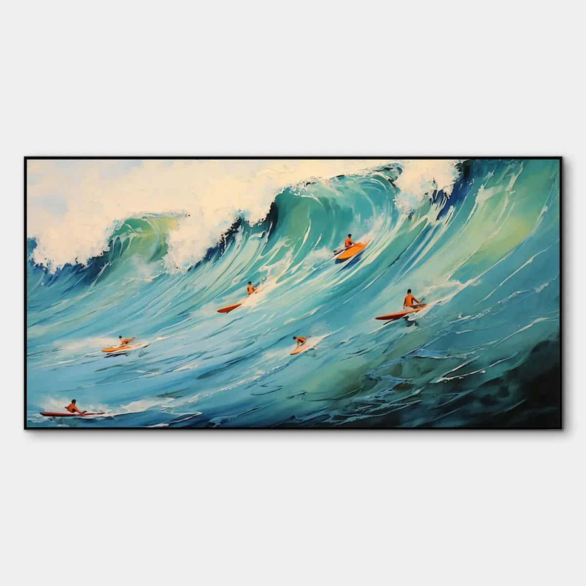 Epic Ride hand-painted orange and ivory textured surfer ocean painting rolled canvas option