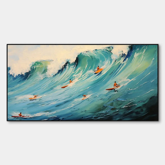 Epic Ride hand-painted orange and ivory textured surfer ocean painting rolled canvas option