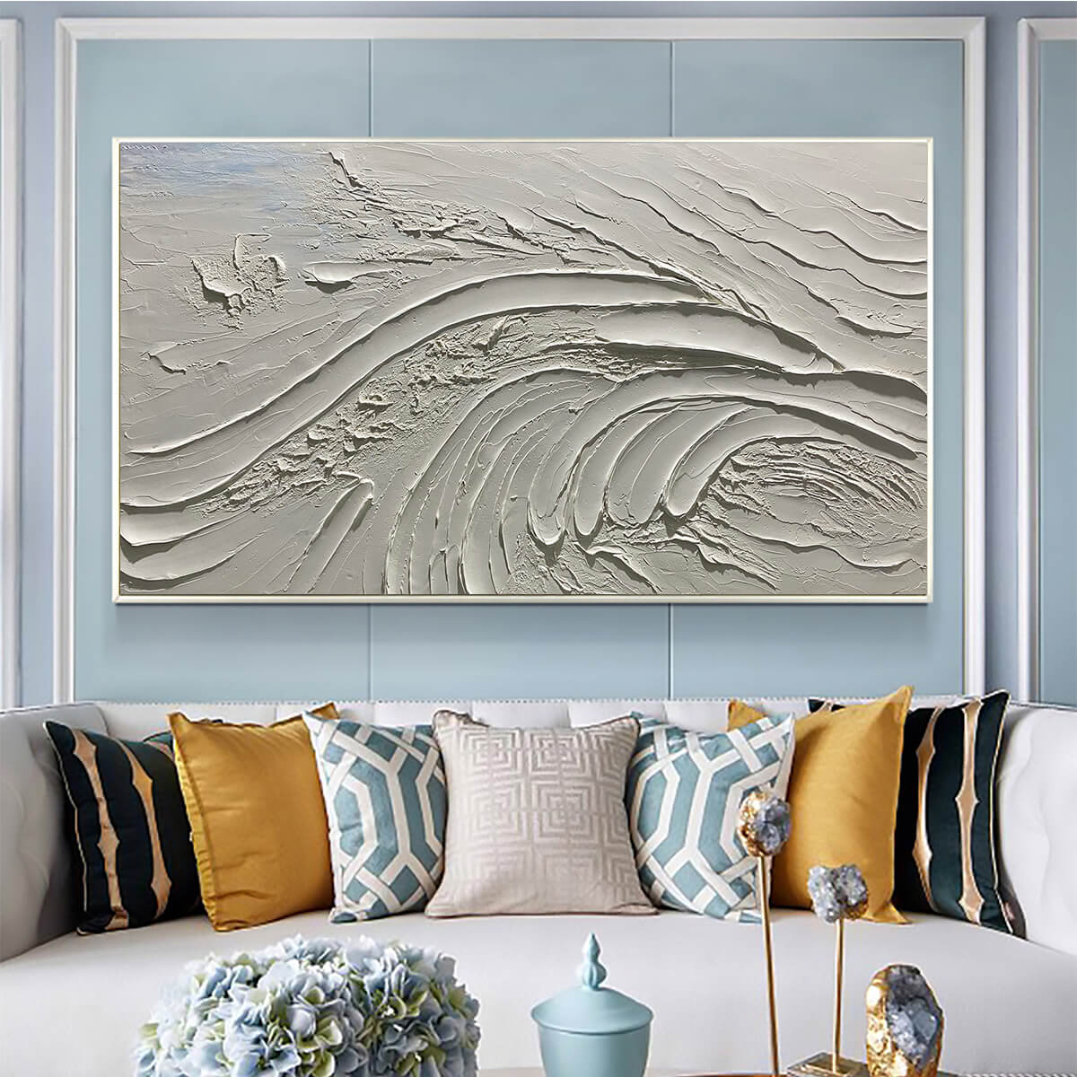 White Wabi-Sabi Abstract Textured Oil Painting – Serene Ridges