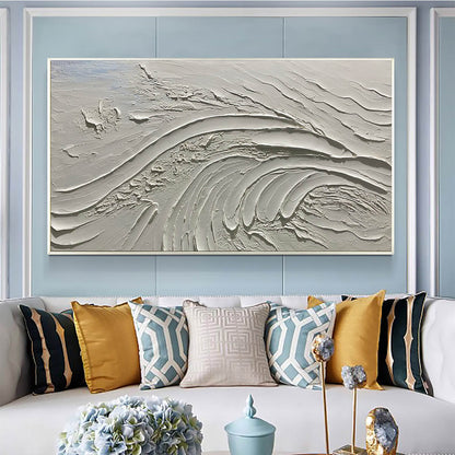 White Wabi-Sabi Abstract Textured Oil Painting – Serene Ridges