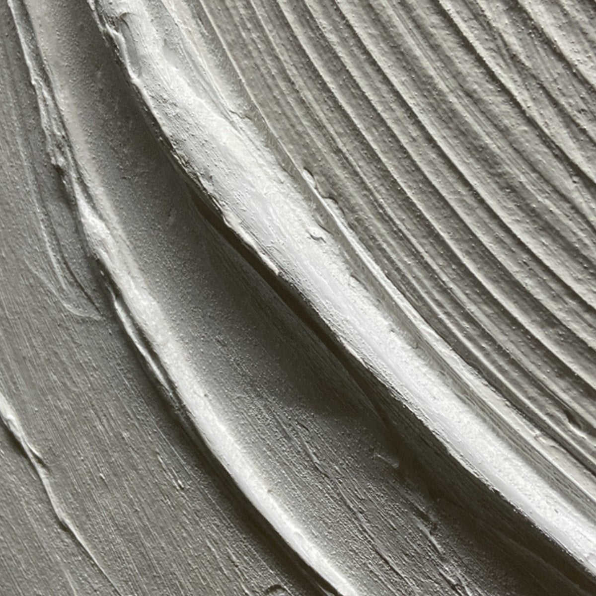 Serene Ripples hand-painted white and soft beige textured coastal abstract painting shown with wood frame