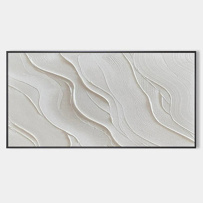 Serene Ripples hand-painted white and soft beige textured coastal abstract painting rolled canvas option