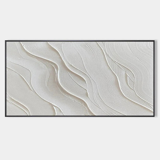 Serene Ripples hand-painted white and soft beige textured coastal abstract painting rolled canvas option