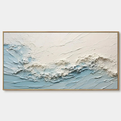 Serene Seascape hand-painted white, beige and ocean blue textured coastal abstract painting rolled canvas option