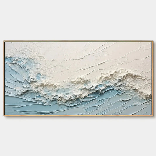 Serene Seascape hand-painted white, beige and ocean blue textured coastal abstract painting rolled canvas option