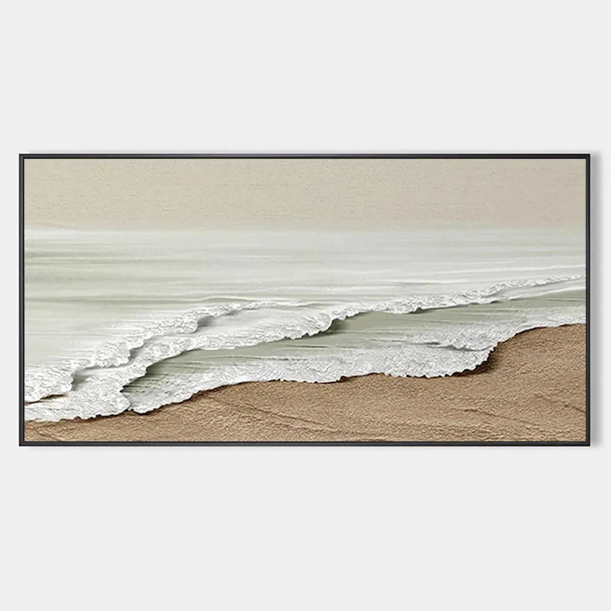 Serene Shore hand-painted beige and ivory textured coastal landscape painting rolled canvas option