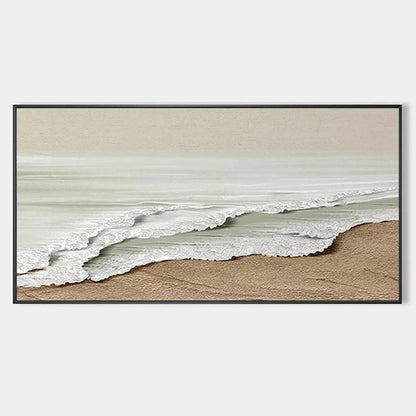 Serene Shore hand-painted beige and ivory textured coastal landscape painting rolled canvas option