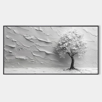 Serene Tree hand-painted white and soft beige textured tree painting rolled canvas option