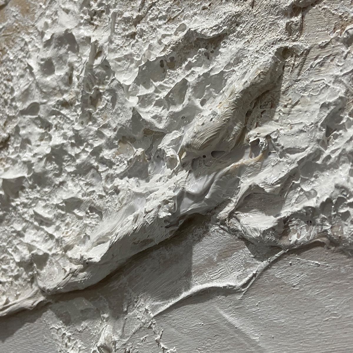 Serenity Tide hand-painted ivory, white, beige and sand textured beach scene painting shown with silver frame