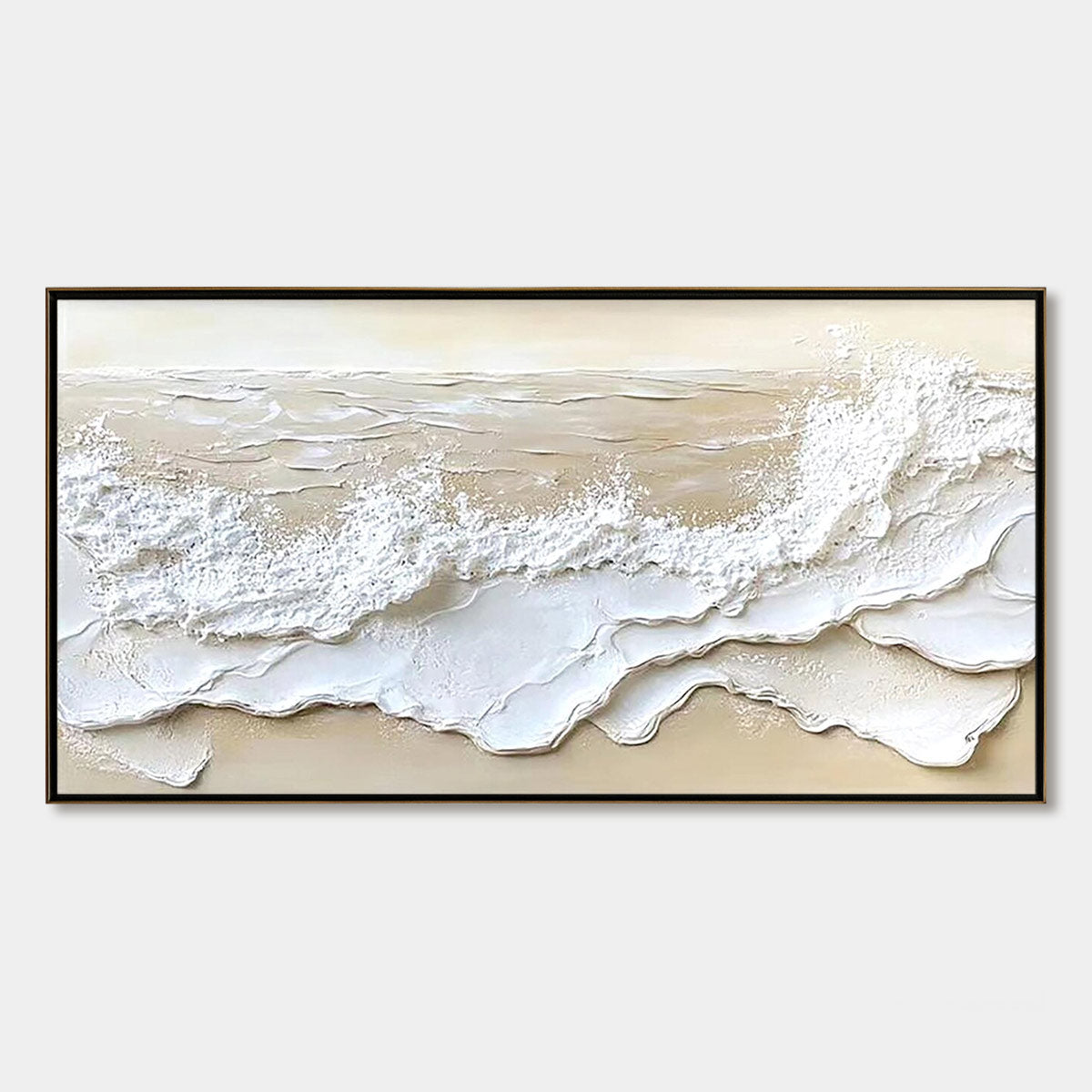 Serenity Tide hand-painted ivory, white, beige and sand textured beach scene painting rolled canvas option