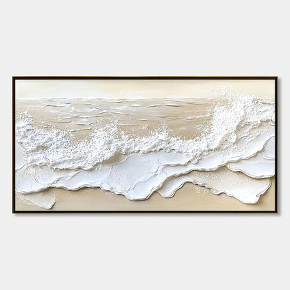 Serenity Tide hand-painted ivory, white, beige and sand textured beach scene painting rolled canvas option