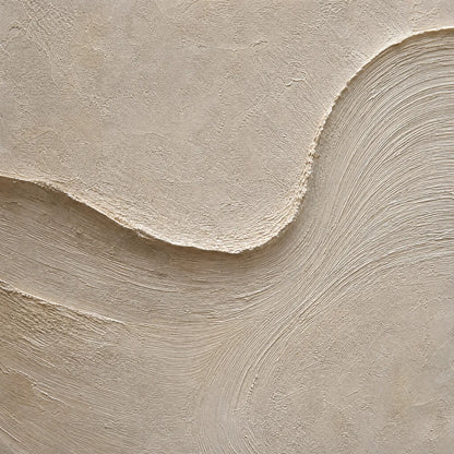 Shoreline Echo hand-painted beige and sand textured ocean wave painting shown with gold frame