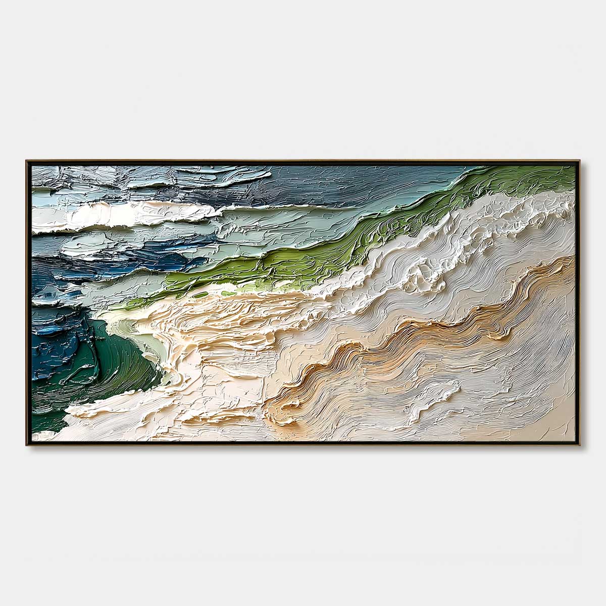 Shoreline Echoes hand-painted sand and ivory textured ocean wave painting rolled canvas option