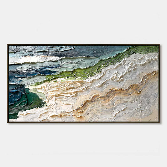 Shoreline Echoes hand-painted sand and ivory textured ocean wave painting rolled canvas option