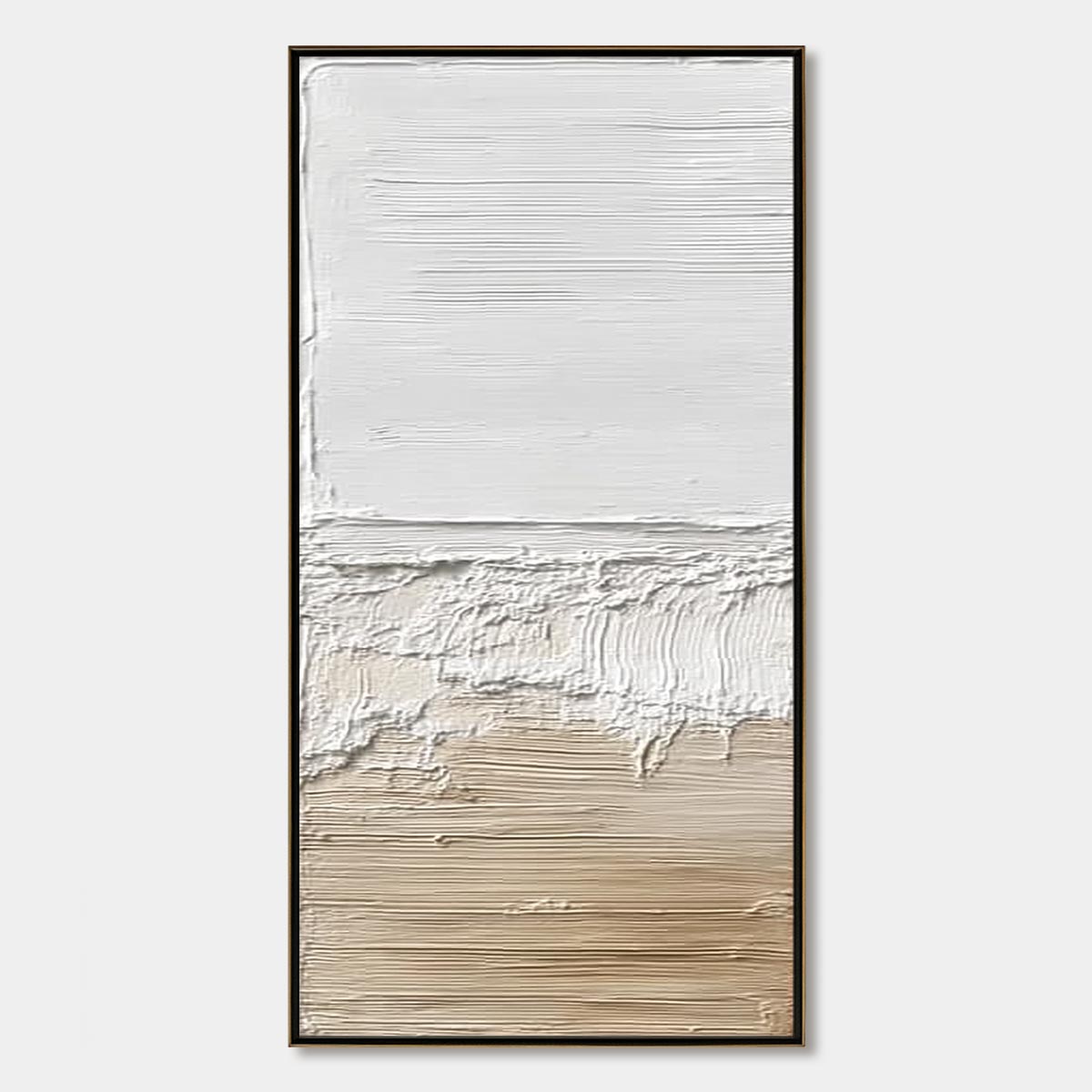 Shoreline Echo hand-painted white, beige and sand textured coastal abstract painting rolled canvas option