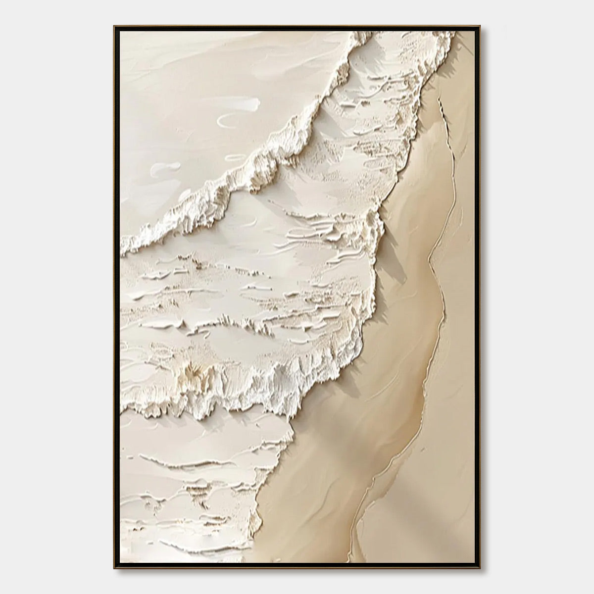 Shoreline Whispers hand-painted sand and ivory textured beach scene painting rolled canvas option