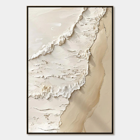 Shoreline Whispers hand-painted sand and ivory textured beach scene painting rolled canvas option