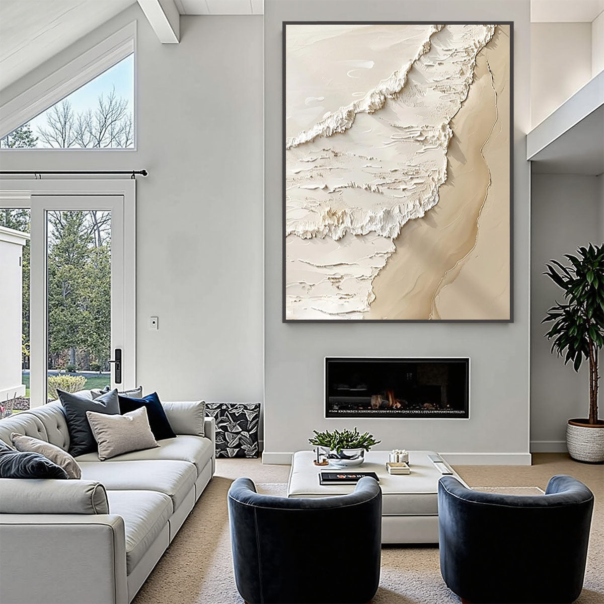 Shoreline Whispers hand-painted sand and ivory textured beach scene painting rolled canvas option