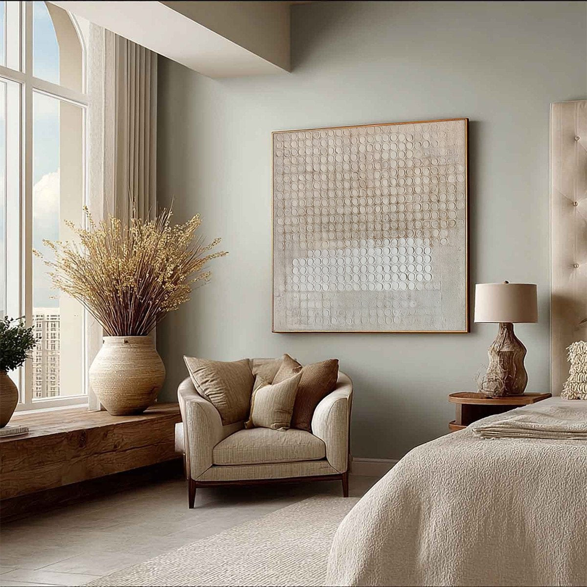 White and Beige Wabi-Sabi Landscape Textured Oil Painting – Silent Rhythm