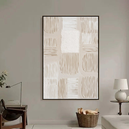 White and Beige Wabi-Sabi Abstract Impasto Oil Painting – Silent Rhythms
