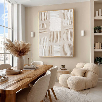 White and Beige Wabi-Sabi Abstract Impasto Oil Painting – Silent Rhythms