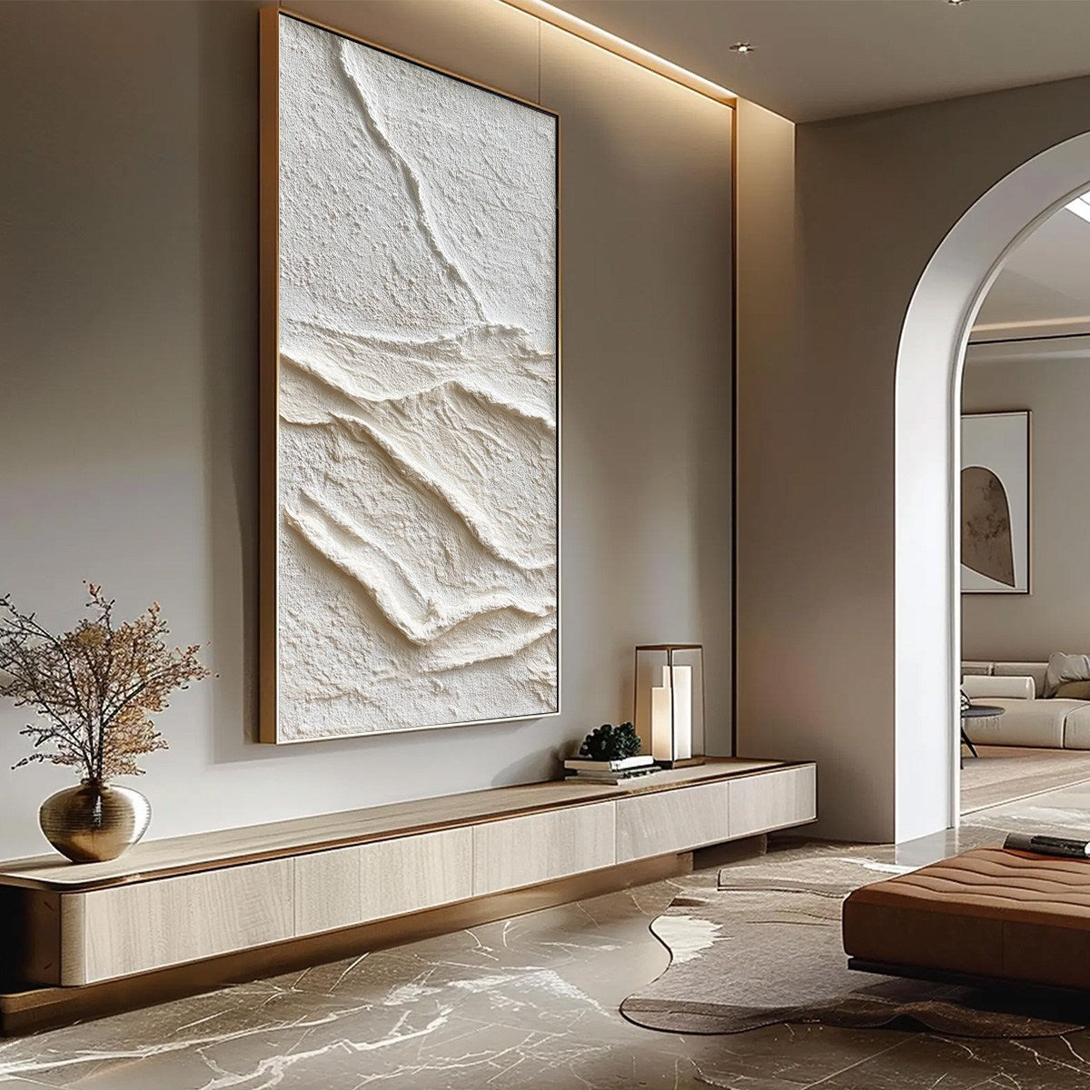 Silent Strata hand-painted white and beige textured coastal abstract painting rolled canvas option